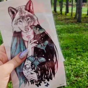 💚 LARGE 💚 Wolf Girl Temporary Tattoo Body Art